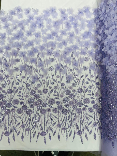 Luxury 3D Floral Butterfly Beaded Lace Fabric - 54" Width, Color Options (1 Yard)