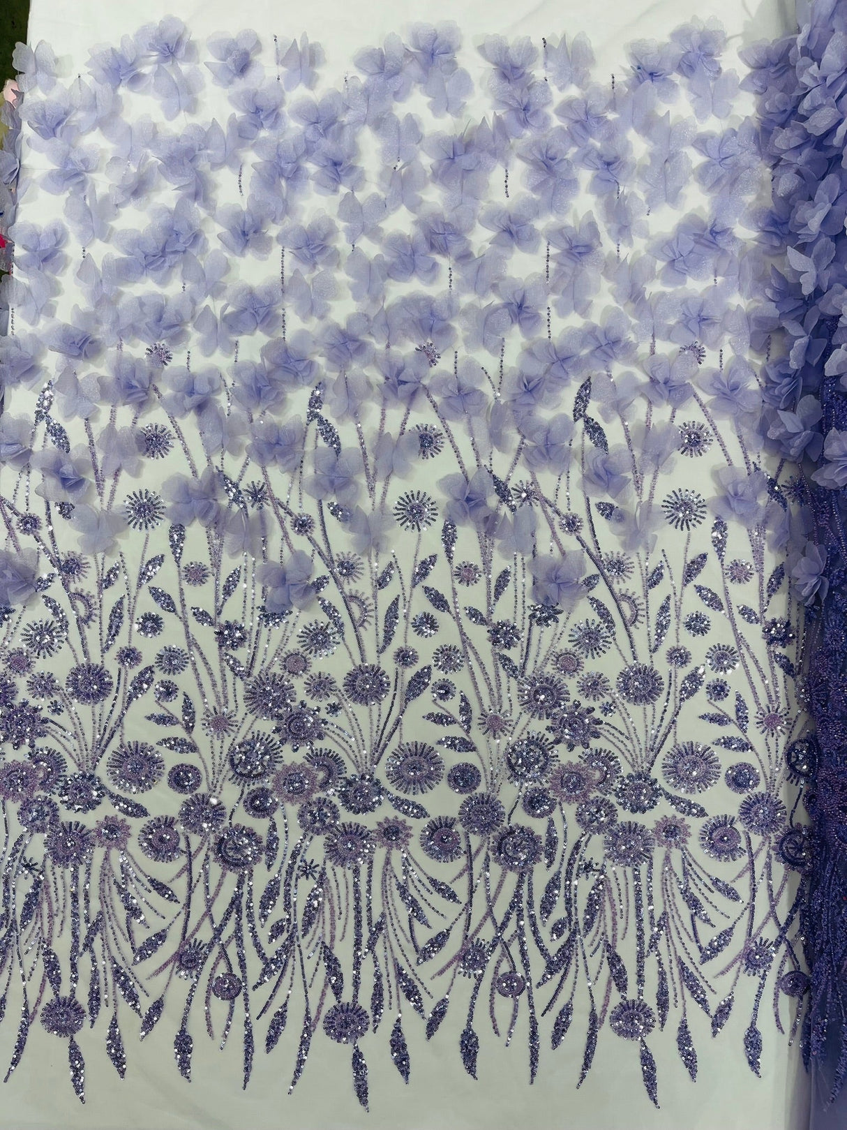 Luxury 3D Floral Butterfly Beaded Lace Fabric - 54" Width, Color Options (1 Yard)