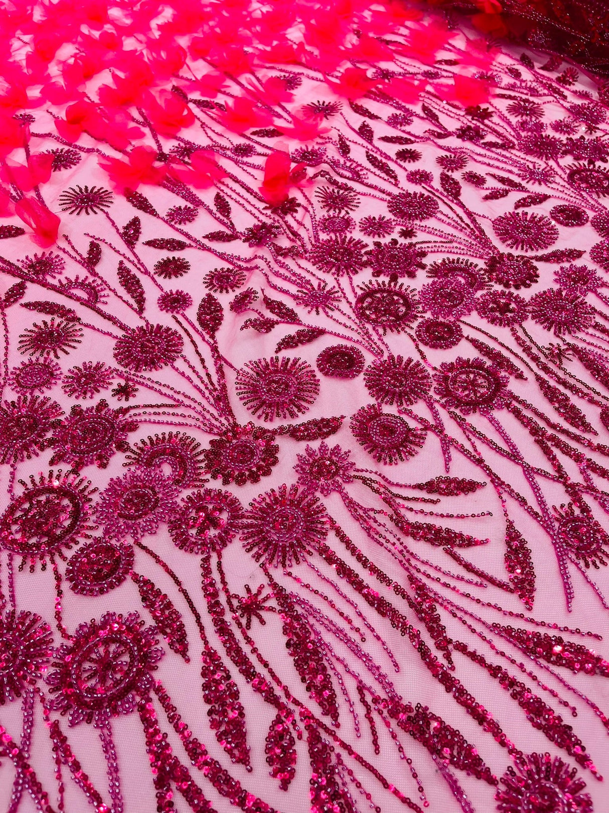Luxury 3D Floral Butterfly Beaded Lace Fabric - 54" Width, Color Options (1 Yard)