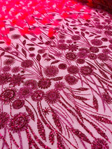Luxury 3D Floral Butterfly Beaded Lace Fabric - 54" Width, Color Options (1 Yard)