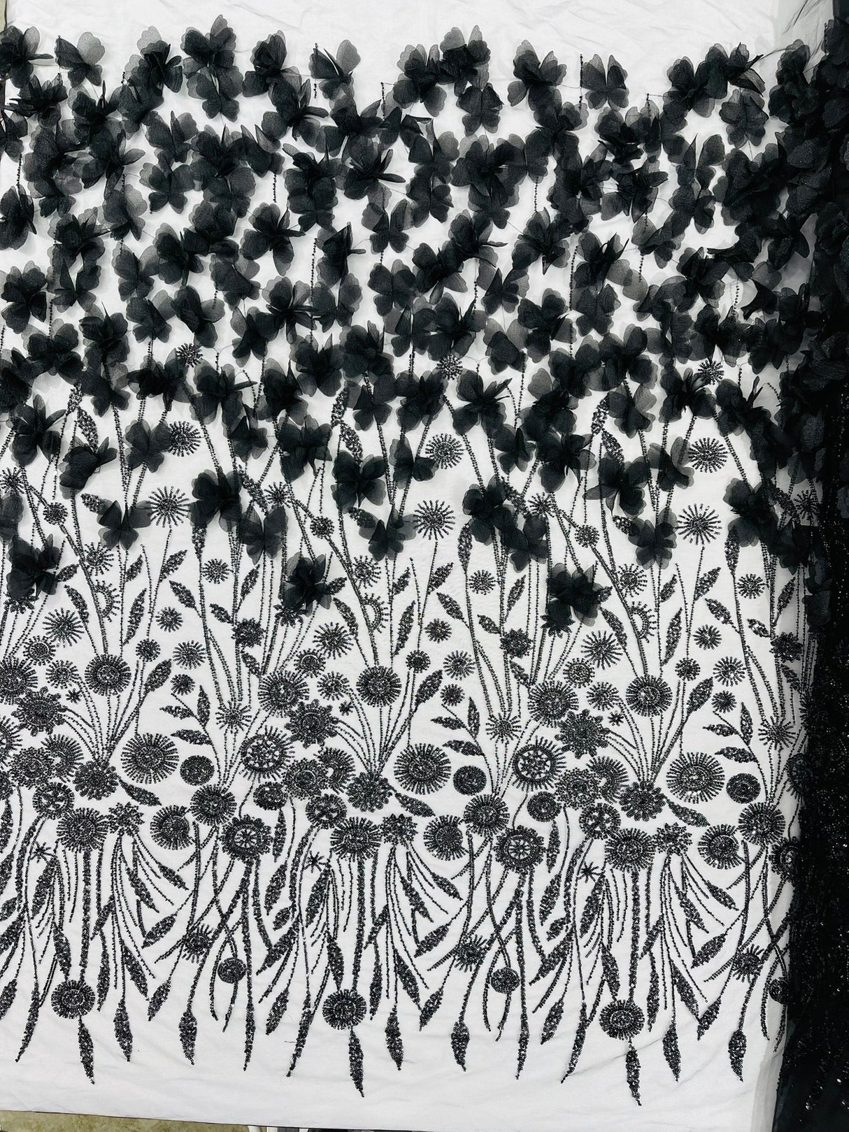 Luxury 3D Floral Butterfly Beaded Lace Fabric - 54" Width, Color Options (1 Yard)
