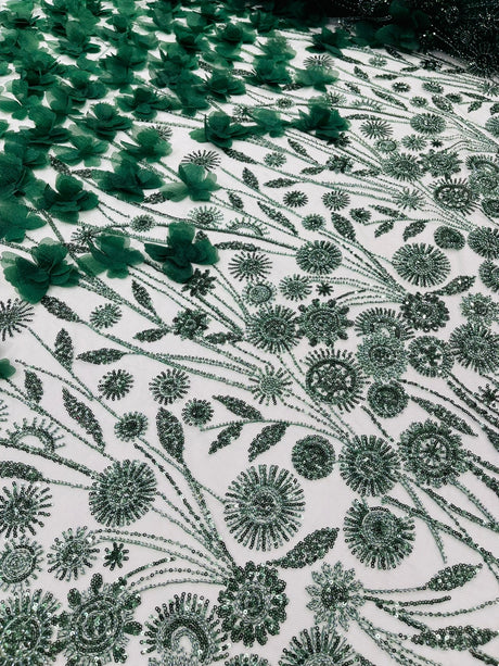 Luxury 3D Floral Butterfly Beaded Lace Fabric - 54" Width, Color Options (1 Yard)
