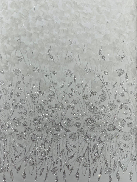 Luxury 3D Floral Butterfly Beaded Lace Fabric - 54" Width, Color Options (1 Yard)
