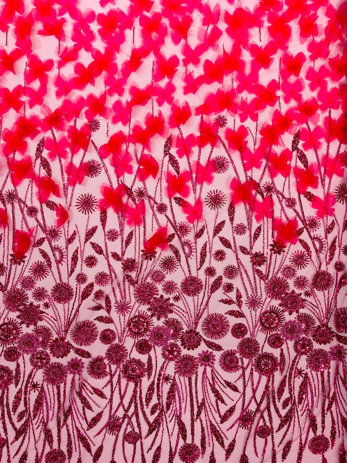 Luxury 3D Floral Butterfly Beaded Lace Fabric - 54" Width, Color Options (1 Yard)