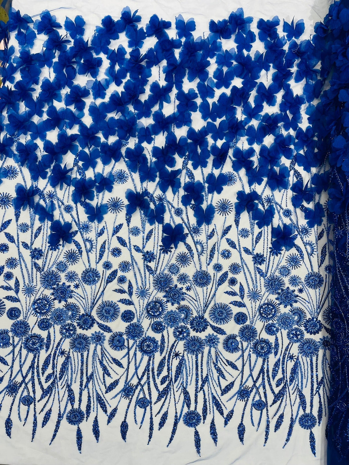 Luxury 3D Floral Butterfly Beaded Lace Fabric - 54" Width, Color Options (1 Yard)