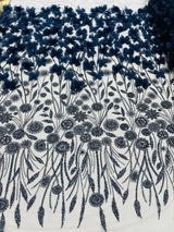 Luxury 3D Floral Butterfly Beaded Lace Fabric - 54" Width, Color Options (1 Yard)