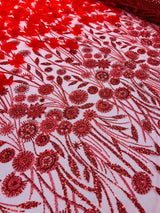 Luxury 3D Floral Butterfly Beaded Lace Fabric - 54" Width, Color Options (1 Yard)