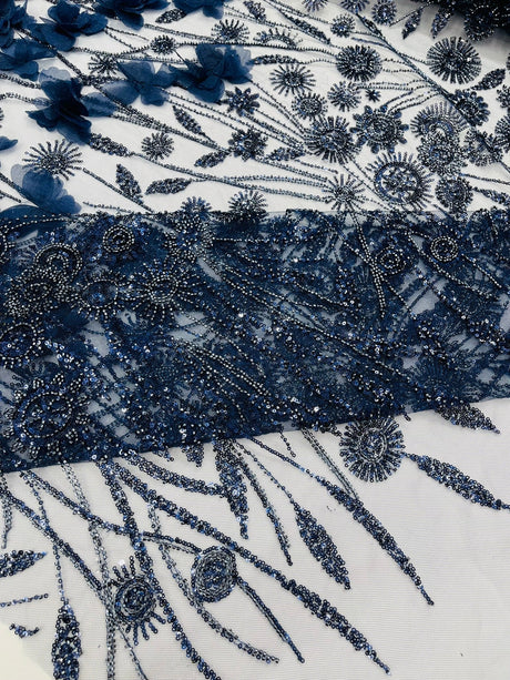 Luxury 3D Floral Butterfly Beaded Lace Fabric - 54" Width, Color Options (1 Yard)