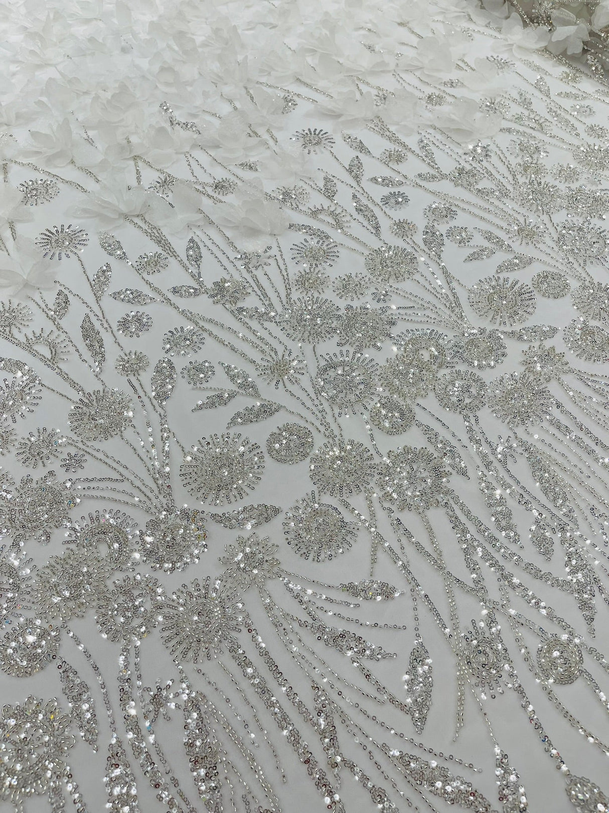 Luxury 3D Floral Butterfly Beaded Lace Fabric - 54" Width, Color Options (1 Yard)