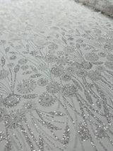 Luxury 3D Floral Butterfly Beaded Lace Fabric - 54" Width, Color Options (1 Yard)