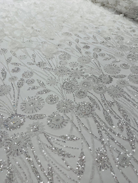 Luxury 3D Floral Butterfly Beaded Lace Fabric - 54" Width, Color Options (1 Yard)