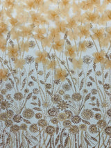 Luxury 3D Floral Butterfly Beaded Lace Fabric - 54" Width, Color Options (1 Yard)