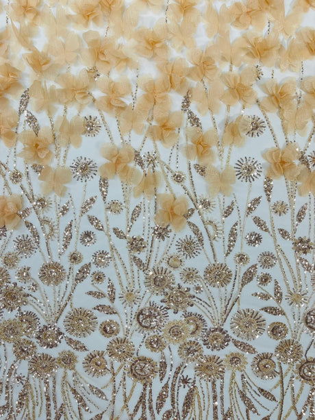 Luxury 3D Floral Butterfly Beaded Lace Fabric - 54" Width, Color Options (1 Yard)