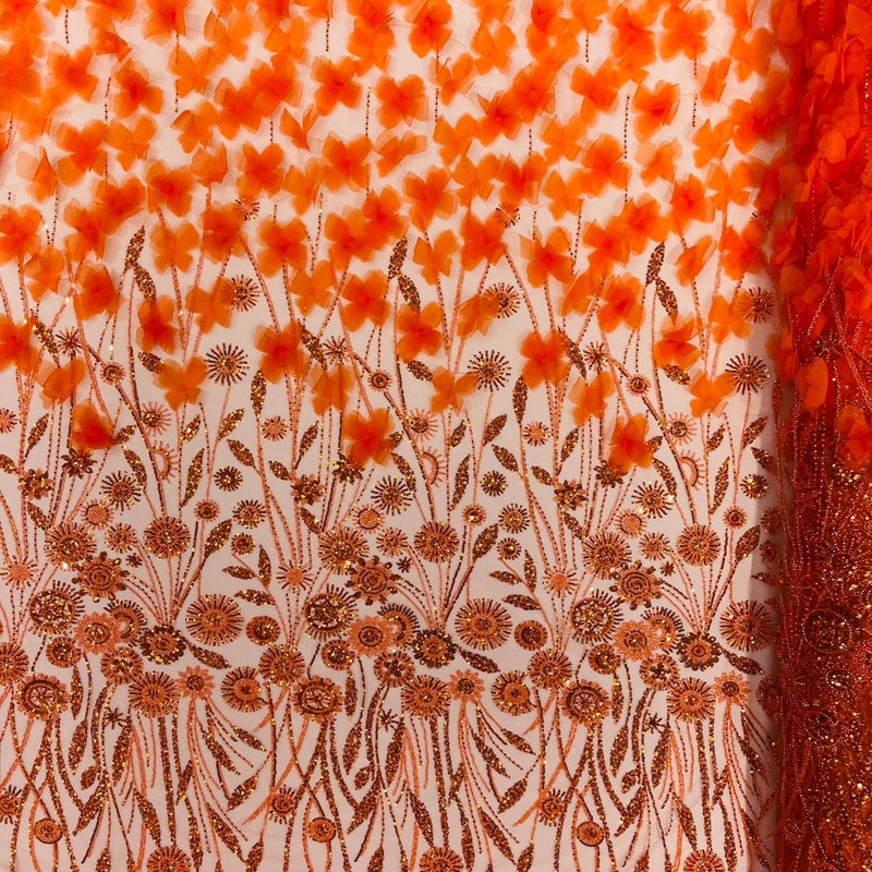 Luxury 3D Floral Butterfly Beaded Lace Fabric - 54" Width, Color Options (1 Yard)