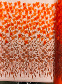 Luxury 3D Floral Butterfly Beaded Lace Fabric - 54" Width, Color Options (1 Yard)