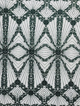 Luxury Bridal Fabric With Geometric Beading On Mesh - Beaded Mesh Fabric, 54" Width, Color Options (1 Yard)