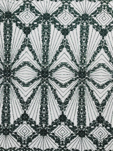 Luxury Bridal Fabric With Geometric Beading On Mesh - Beaded Mesh Fabric, 54" Width, Color Options (1 Yard)