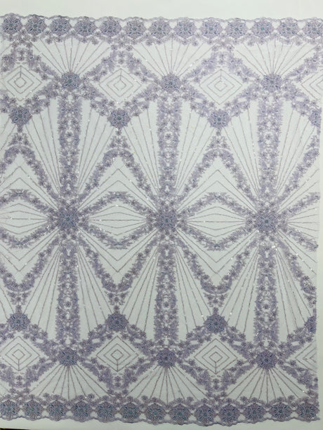 Luxury Bridal Fabric With Geometric Beading On Mesh - Beaded Mesh Fabric, 54" Width, Color Options (1 Yard)