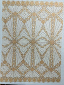 Luxury Bridal Fabric With Geometric Beading On Mesh - Beaded Mesh Fabric, 54" Width, Color Options (1 Yard)