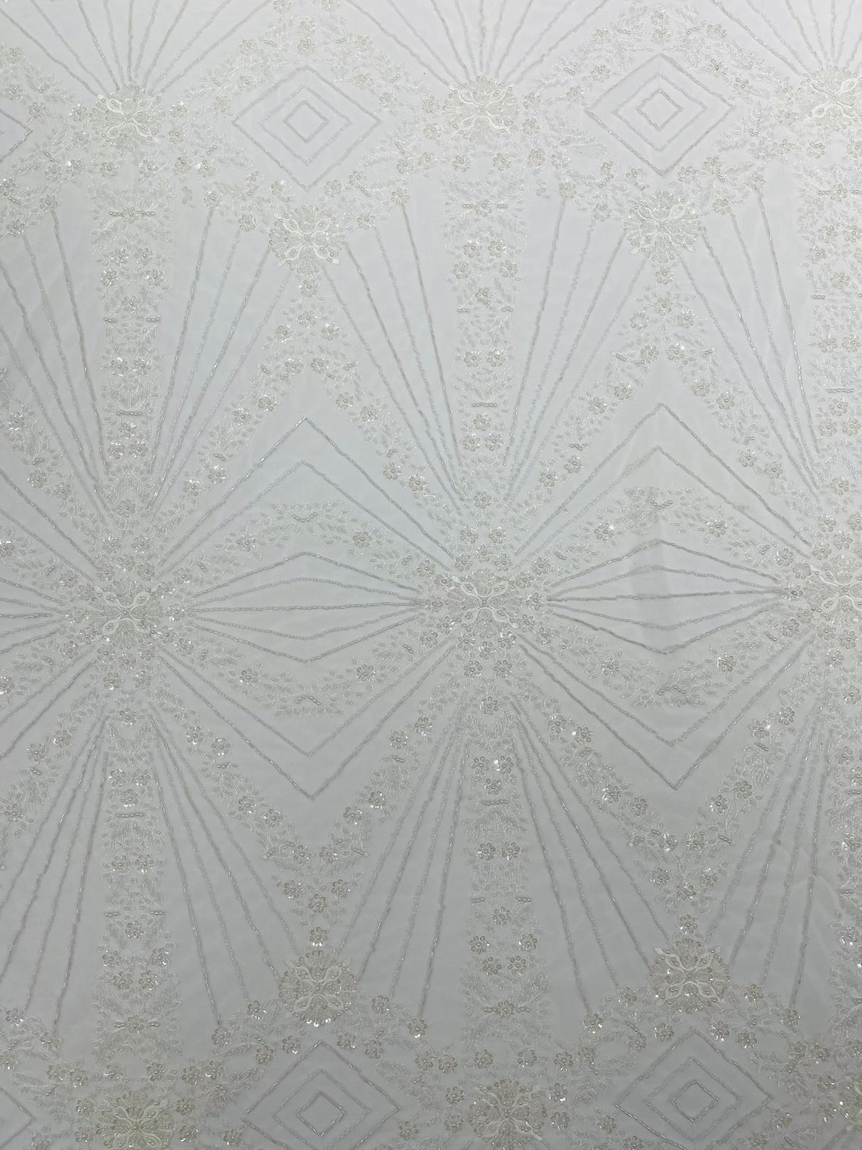 Luxury Bridal Fabric With Geometric Beading On Mesh - Beaded Mesh Fabric, 54" Width, Color Options (1 Yard)