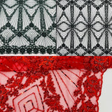 Luxury Bridal Fabric With Geometric Beading On Mesh - Beaded Mesh Fabric, 54" Width, Color Options (1 Yard)