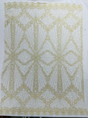 Luxury Bridal Fabric With Geometric Beading On Mesh - Beaded Mesh Fabric, 54" Width, Color Options (1 Yard)