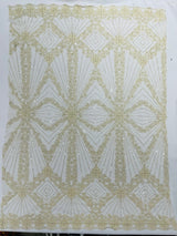 Luxury Bridal Fabric With Geometric Beading On Mesh - Beaded Mesh Fabric, 54" Width, Color Options (1 Yard)
