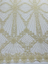 Luxury Bridal Fabric With Geometric Beading On Mesh - Beaded Mesh Fabric, 54" Width, Color Options (1 Yard)