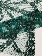 Luxury Bridal Fabric With Geometric Beading On Mesh - Beaded Mesh Fabric, 54" Width, Color Options (1 Yard)