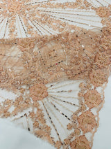 Luxury Bridal Fabric With Geometric Beading On Mesh - Beaded Mesh Fabric, 54" Width, Color Options (1 Yard)