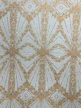 Luxury Bridal Fabric With Geometric Beading On Mesh - Beaded Mesh Fabric, 54" Width, Color Options (1 Yard)