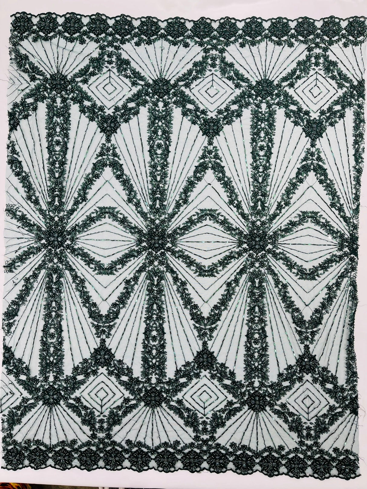 Luxury Bridal Fabric With Geometric Beading On Mesh - Beaded Mesh Fabric, 54" Width, Color Options (1 Yard)