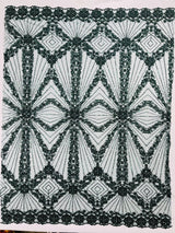 Luxury Bridal Fabric With Geometric Beading On Mesh - Beaded Mesh Fabric, 54" Width, Color Options (1 Yard)