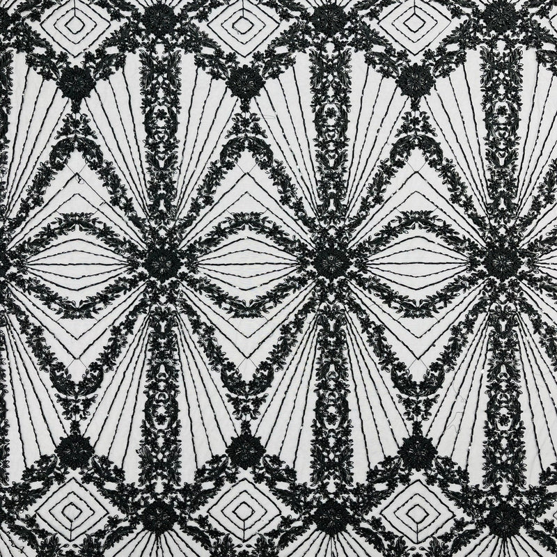 Luxury Bridal Fabric With Geometric Beading On Mesh - Beaded Mesh Fabric, 54" Width, Color Options (1 Yard)