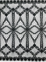 Luxury Bridal Fabric With Geometric Beading On Mesh - Beaded Mesh Fabric, 54" Width, Color Options (1 Yard)