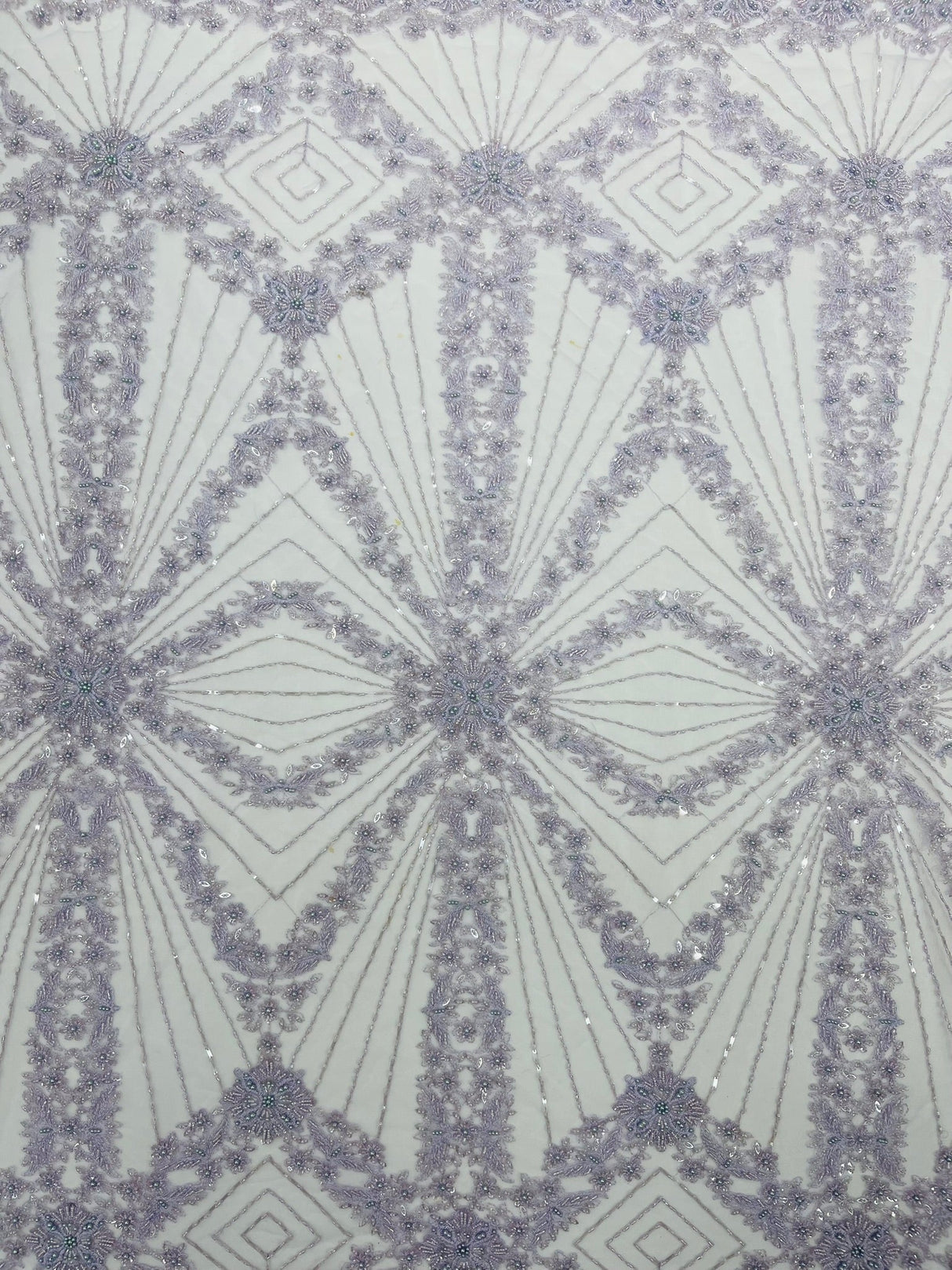 Luxury Bridal Fabric With Geometric Beading On Mesh - Beaded Mesh Fabric, 54" Width, Color Options (1 Yard)