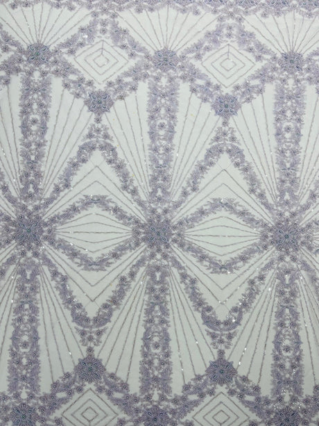 Luxury Bridal Fabric With Geometric Beading On Mesh - Beaded Mesh Fabric, 54" Width, Color Options (1 Yard)