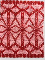 Luxury Bridal Fabric With Geometric Beading On Mesh - Beaded Mesh Fabric, 54" Width, Color Options (1 Yard)