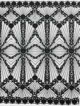 Luxury Bridal Fabric With Geometric Beading On Mesh - Beaded Mesh Fabric, 54" Width, Color Options (1 Yard)