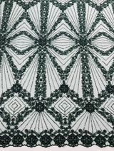 Luxury Bridal Fabric With Geometric Beading On Mesh - Beaded Mesh Fabric, 54" Width, Color Options (1 Yard)