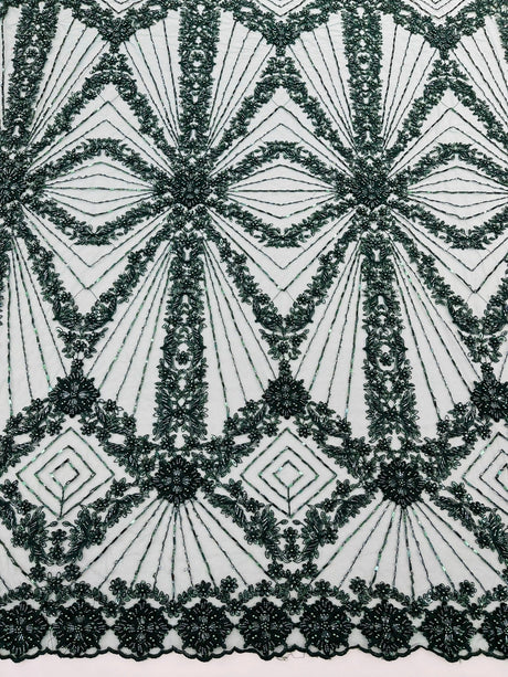 Luxury Bridal Fabric With Geometric Beading On Mesh - Beaded Mesh Fabric, 54" Width, Color Options (1 Yard)