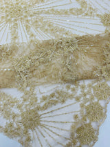 Luxury Bridal Fabric With Geometric Beading On Mesh - Beaded Mesh Fabric, 54" Width, Color Options (1 Yard)