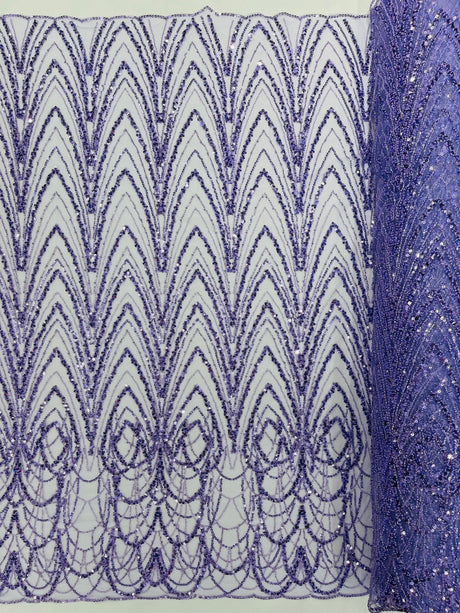Luxury Chain Geometric Beaded Lace Fabric - Geometric Chain Beaded Lace, 54" Width (1 Yard)