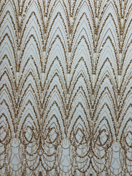 Luxury Chain Geometric Beaded Lace Fabric - Geometric Chain Beaded Lace, 54" Width (1 Yard)