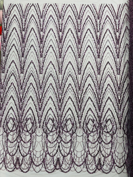 Luxury Chain Geometric Beaded Lace Fabric - Geometric Chain Beaded Lace, 54" Width (1 Yard)