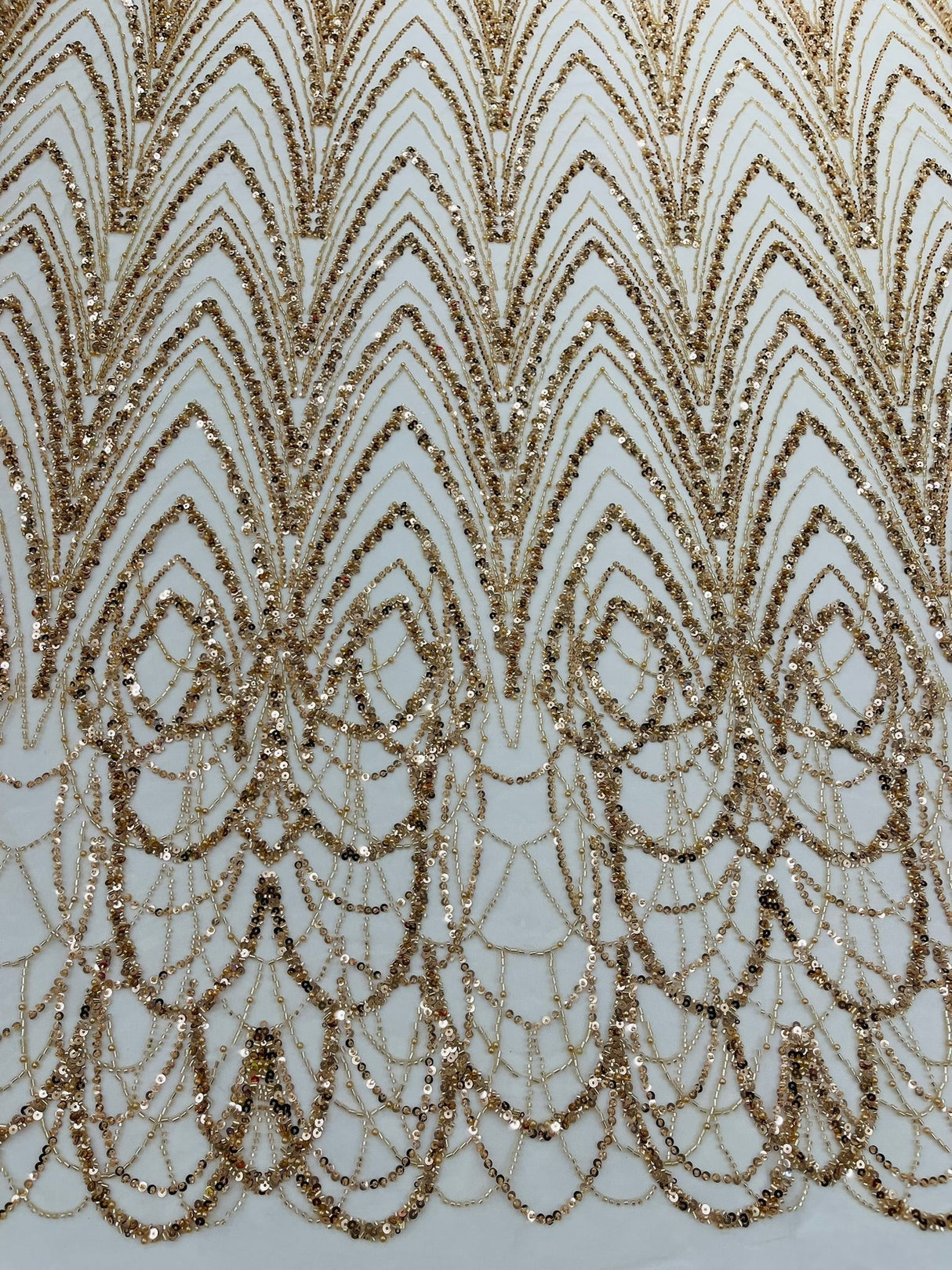 Luxury Chain Geometric Beaded Lace Fabric - Geometric Chain Beaded Lace, 54" Width (1 Yard)