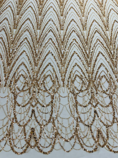 Luxury Chain Geometric Beaded Lace Fabric - Geometric Chain Beaded Lace, 54" Width (1 Yard)
