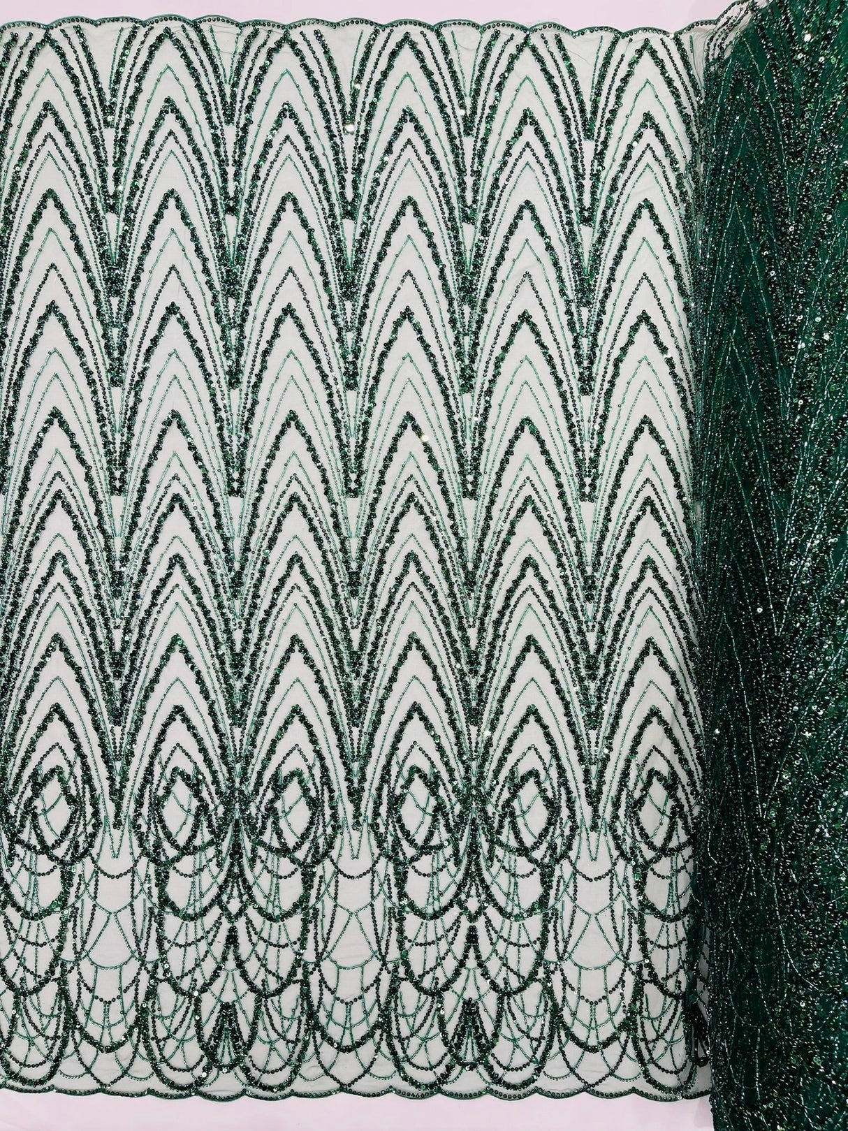 Luxury Chain Geometric Beaded Lace Fabric - Geometric Chain Beaded Lace, 54" Width (1 Yard)