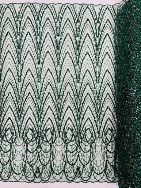 Luxury Chain Geometric Beaded Lace Fabric - Geometric Chain Beaded Lace, 54" Width (1 Yard)