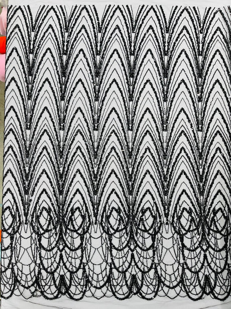 Luxury Chain Geometric Beaded Lace Fabric - Geometric Chain Beaded Lace, 54" Width (1 Yard)